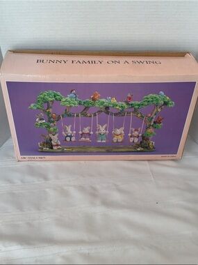 Bunny Family on a Swing Decorative Figurine - Pink ABC item # 50675